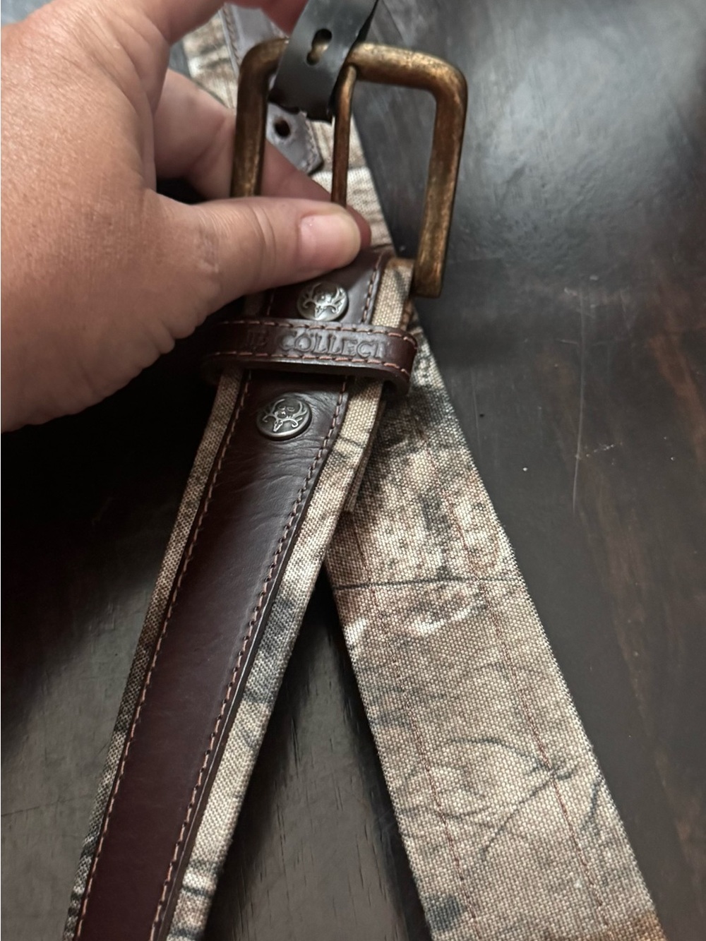 Brown Leather-Trim Camouflage Print Men’s Belt